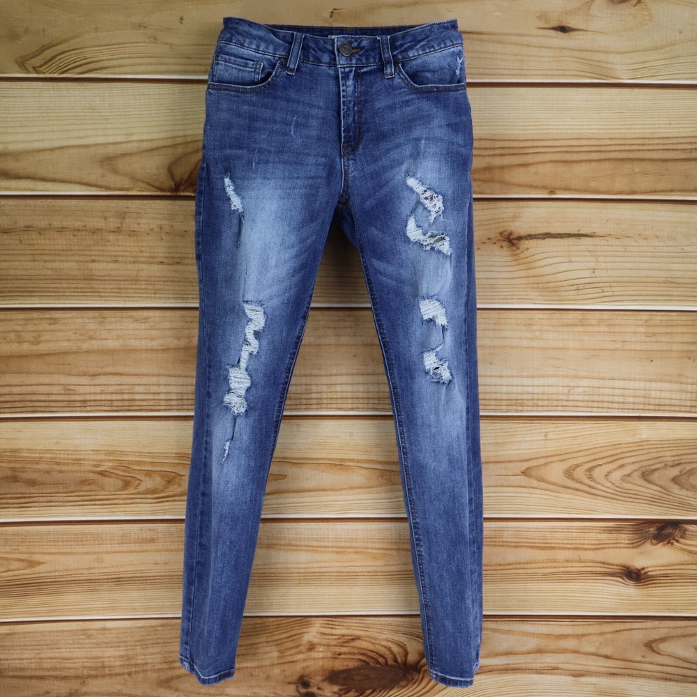 Refuge Skinny Jeans Distressed Stretch Womens 8 Blue Medium Wash Denim Mid Rise